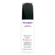 Milbon bottle front view showing label and compact 4.2 oz size, highlighting professional protection