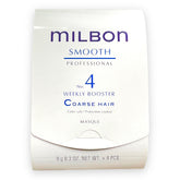 Milbon front packaging showing four vials and benefits for smoother coarse hair