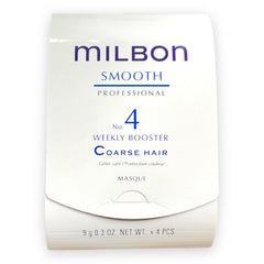 Milbon front packaging showing four vials and benefits for smoother coarse hair