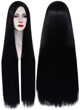 Mildiso front view of 40 inch black wig showing sleek length and instant glamour