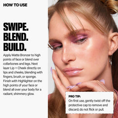 Milk Makeup Lip + Cheek Werk stick displayed on its side to show shade and dual-use benefit