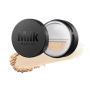 Milk Makeup powder front jar showing clean matte packaging and brand clarity