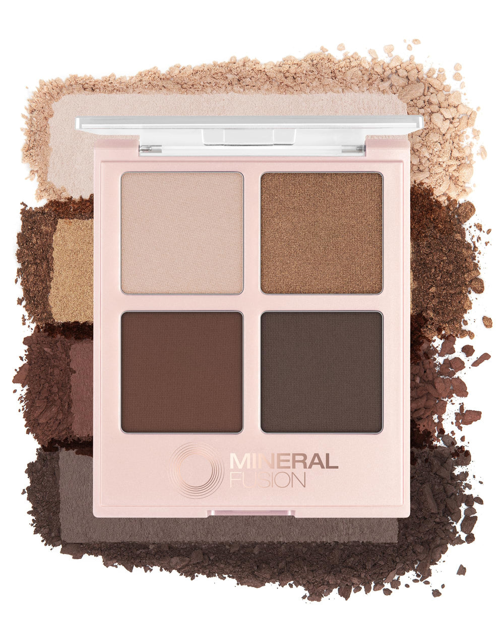 Mineral Fusion palette front view showing compact neutral shades and portable design