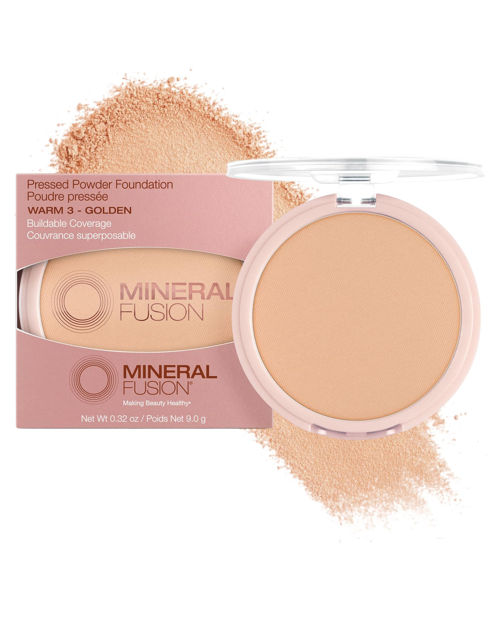 Mineral Fusion front compact view showing warm 3 shade and sleek packaging for easy touch-ups