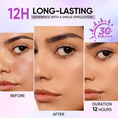 Minimeli foundation applied with sponge for streak-free, even application