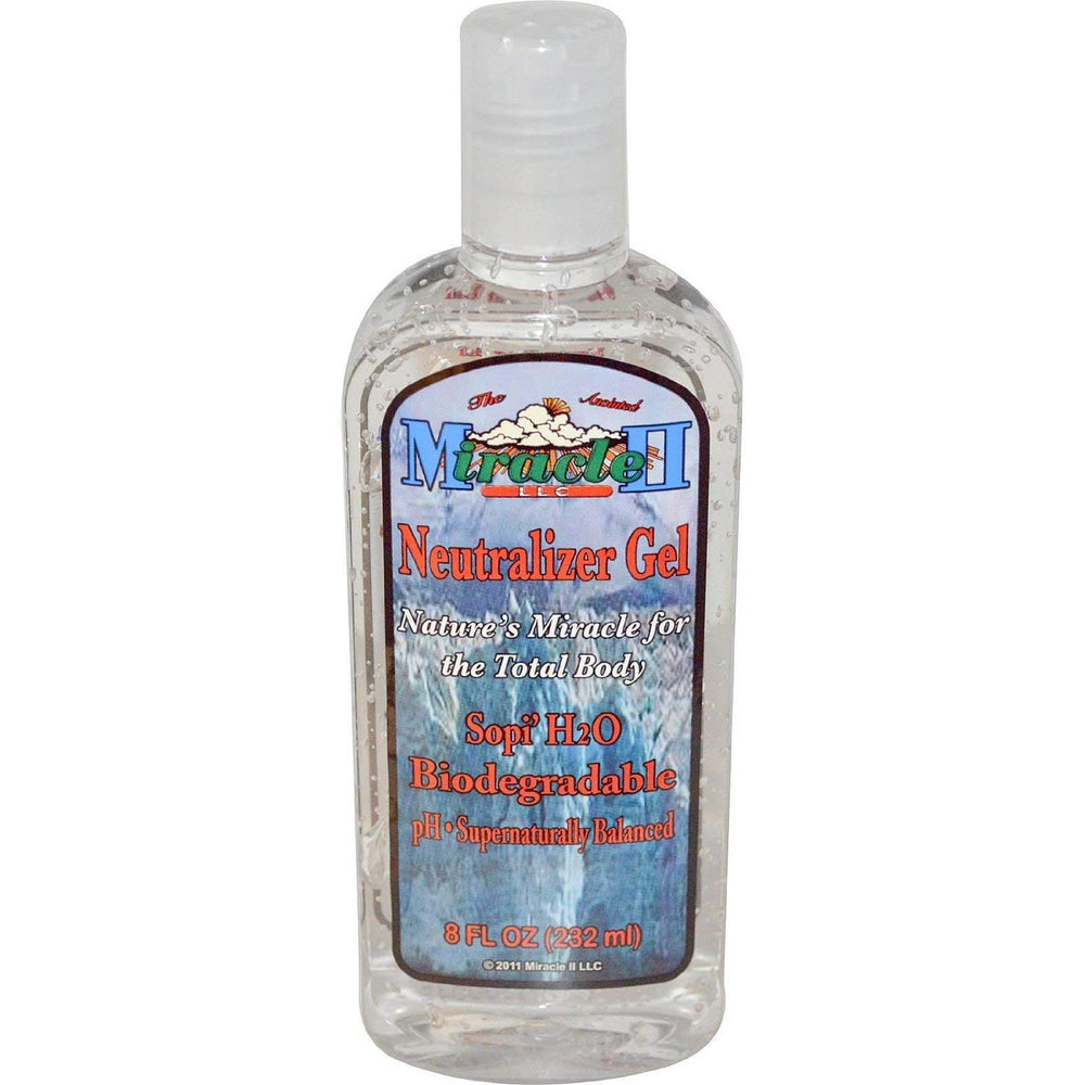 Miracle II neutralizer gel front packaging shows size and natural formula benefits