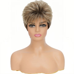 Miradin side profile blonde ombre pixie displaying layered volume and movement