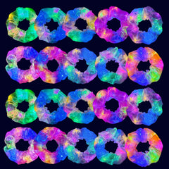 MiraWish front packaging showing 20 colorful glowing scrunchies, perfect for parties
