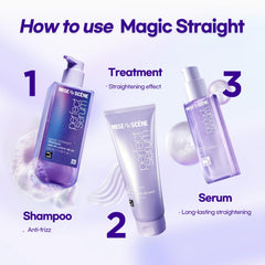 Mise En Scene applying serum to damp hair to protect before blow-drying
