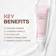 MISSHA sunscreen being applied on hand demonstrating hydrating finish