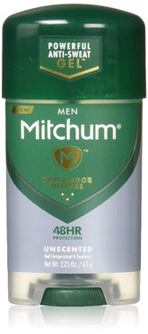 Mitchum Power Gel front packaging showing pack of four and unscented label for reliable protection