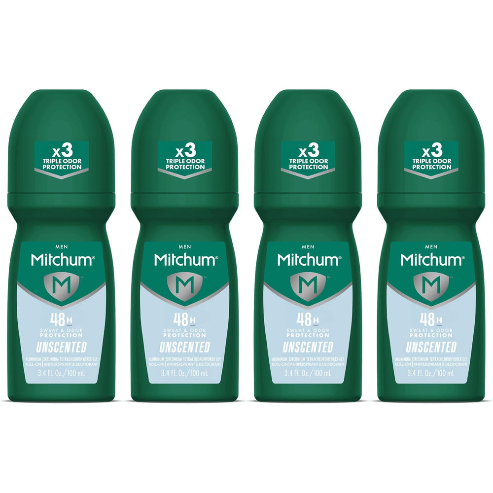 Mitchum roll-on front packaging showing unscented label and size benefit