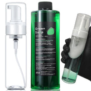 Miuxia green soap front packaging shows bottle and contents for cleaner tattoo prep