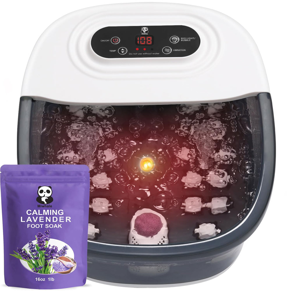 Miwhale front view of foot spa showing controls and basin for home convenience
