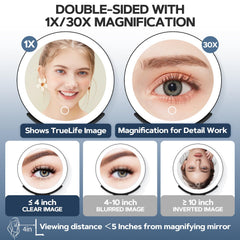 MIYADIVA close-up of 30X magnifier revealing precise detail for meticulous makeup