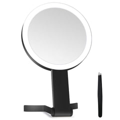 MIYADIVA front view showing double-sided mirror and sleek black finish for versatile use