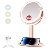 MIYADIVA front view lighted mirror showing bright LEDs and dual-sided benefit