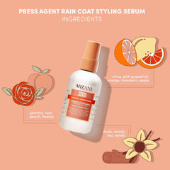 Mizani in-hand application showing product spread and fast frizz control benefit