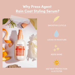 Mizani serum texture closeup highlighting lightweight slip for smoother styling