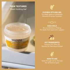 Mizani close-up texture shot highlighting smooth non-crunch formula