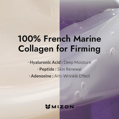 MIZON cream applied with fingertip around eye, demonstrates gentle patting benefit