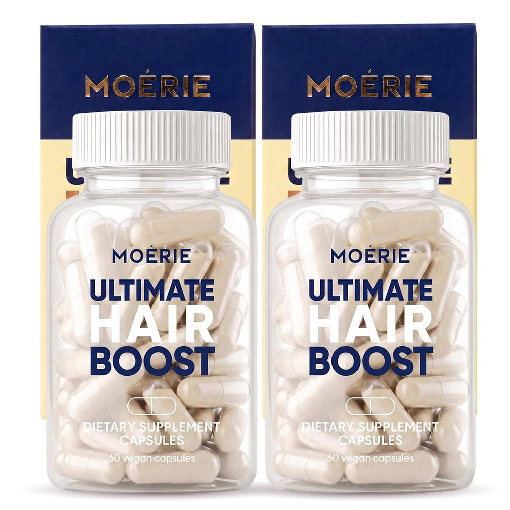 Moerie bottle front view showing brand and benefits for easy identification