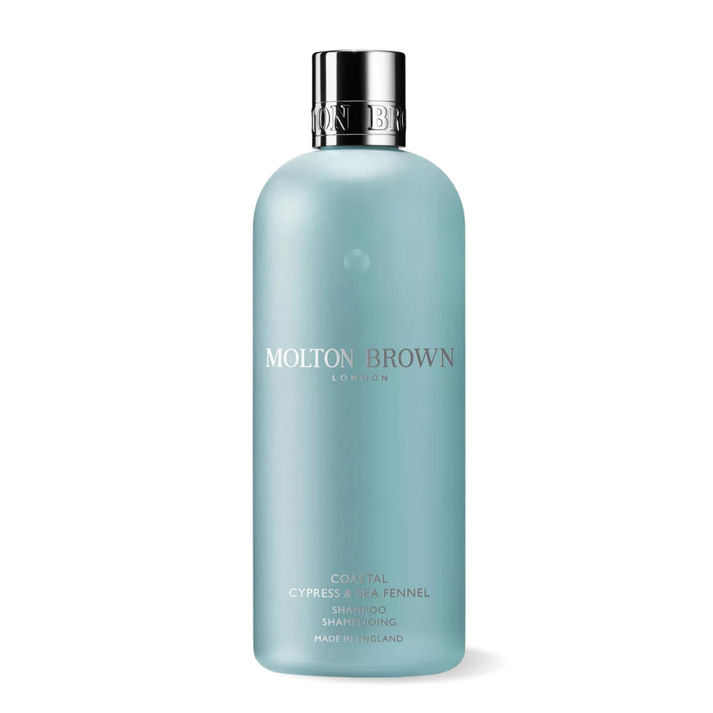 Molton Brown front bottle view showing coastal packaging and elegant branding benefit: premium presentation