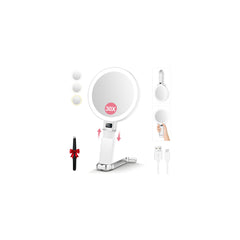 MOMOKUBA front view of white travel mirror showing clean design and portability benefit