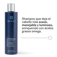 MONAT Renew dispensing pump and rich lather, demonstrates creamy foam benefit