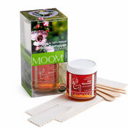 MOOM jar front label showing tea tree and organic badge, emphasizes natural ingredients