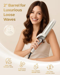 Mooqlizz close-up of ceramic-coated barrel highlighting even heat and reduced frizz