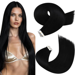 Moresoo front packaging showing 18-inch tape-in extensions and benefits