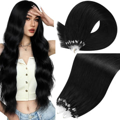 Moresoo front packaging showing jet black 24 inch extensions and benefits