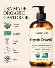 Moroganic amber glass pump detail for mess-free dispensing and freshness