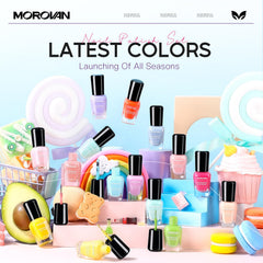Morovan open box with eight nail polish bottles organized, offering variety benefits