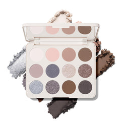 Morphe palette front open showing 12 shades and mirror for versatile looks