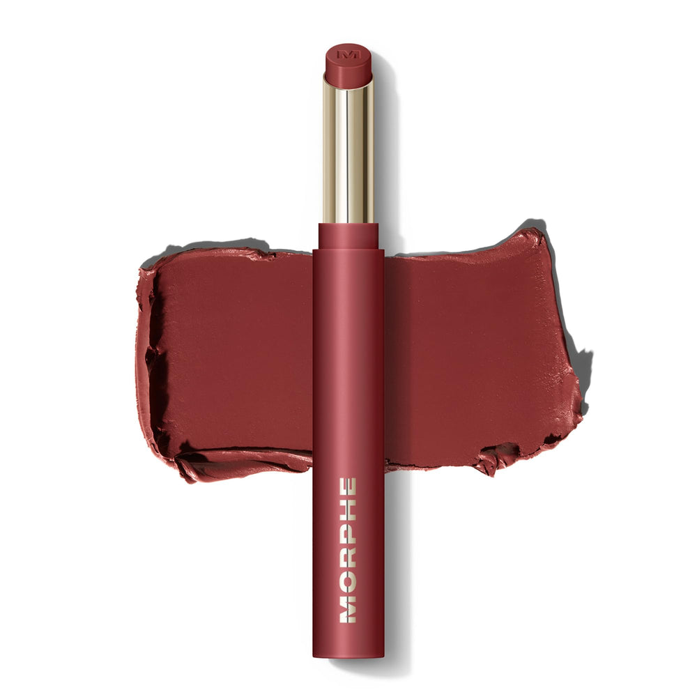 Morphe lipstick tube front view showing sleek packaging and shade name