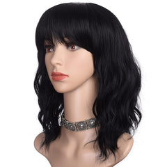 morvally front view of black wavy bob wig showing natural look and versatility