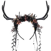 MOSTORY antler headpiece front view showing botanical focal point and dramatic silhouette
