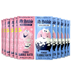 Mr. Bubble packet front portrait showing retro design and easy single-use benefit