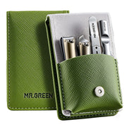 MR.GREEN front view of kit showing tools and green PU case, durable travel storage