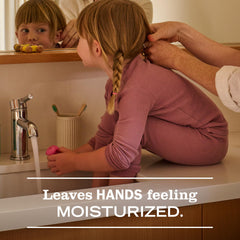 Mrs. MEYER'S foam in hand demonstrating gentle, moisturizing clean