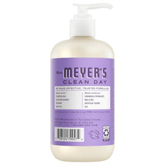 Mrs. MEYER'S rose bottle closeup highlighting label and pump for easy dispensing and bold scent