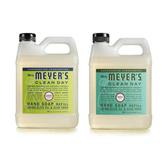 Mrs. MEYER'S variety pack front packaging showing two refill bottles and clear benefits