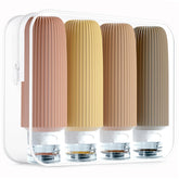 Mrsdry front view of four 6oz bottles showing organized travel packing benefit
