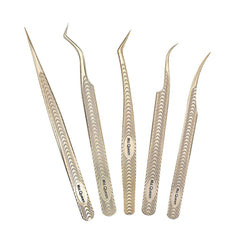 Ms.Queen tweezers front view showing full 5-piece set and professional finish for consistent results