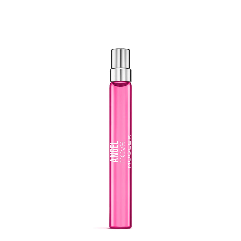 Mugler Angel Nova front bottle showing compact travel design and portable convenience