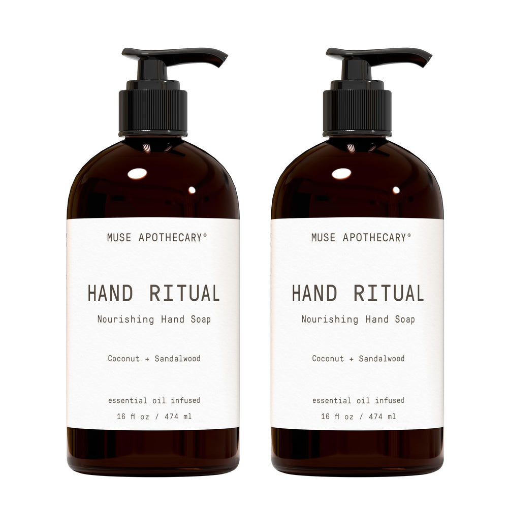 Muse Apothecary front label showing coconut and sandalwood scent and benefits
