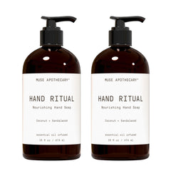 Muse Apothecary front label showing coconut and sandalwood scent and benefits