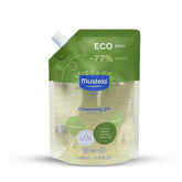 Mustela front packaging showing eco-refill gel and family-safe benefit
